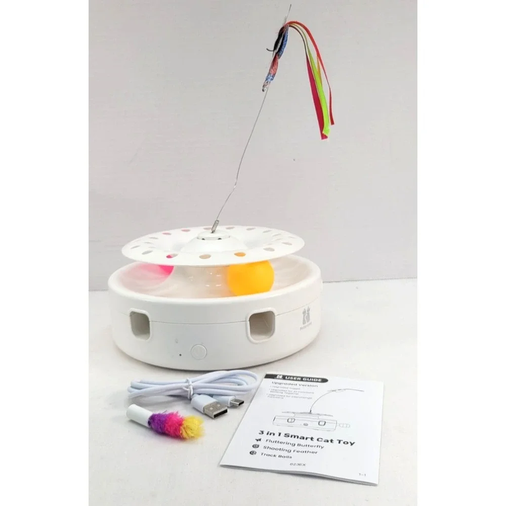 Potaroma 3 In 1 Smart Cat Toy Fluttering Butterfly Shooting Feather Track Balls